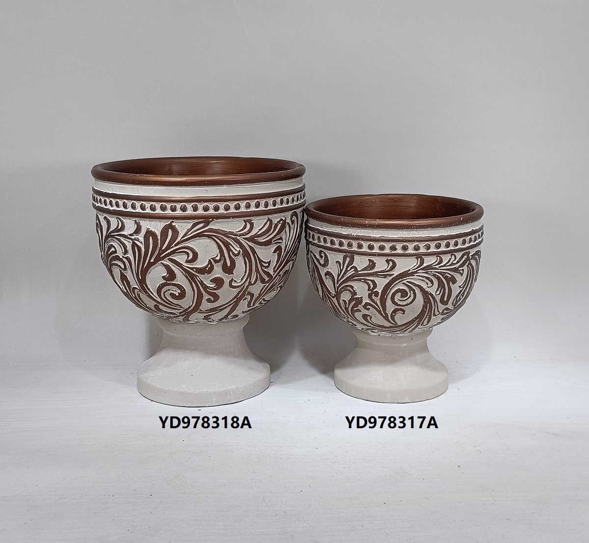 Retro style embossed concrete urn pots Vintage home decoration cement flower urn pots