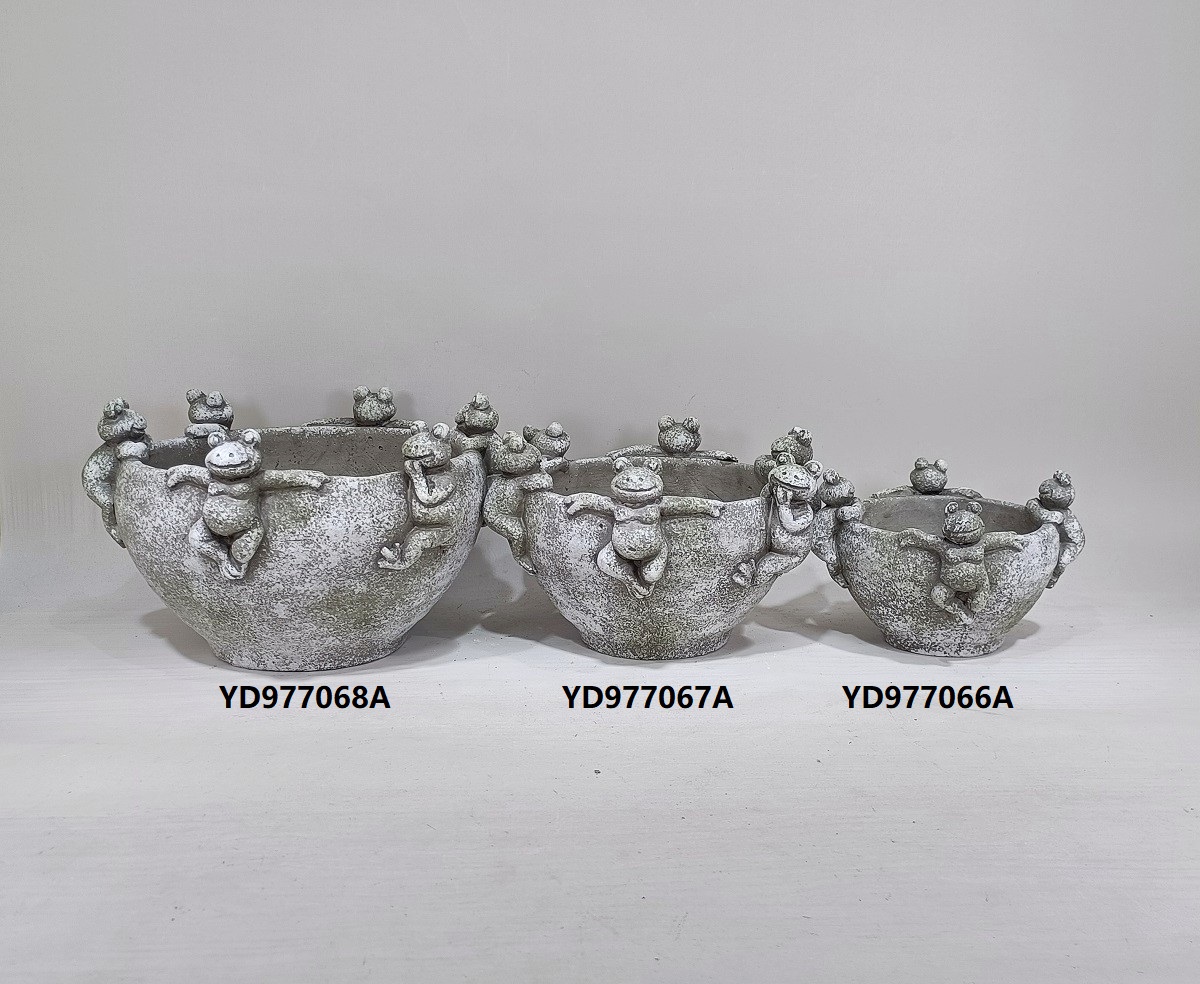 Frog embossed design succulent plants pot cement flower pot home garden decoration creative cement flower pot