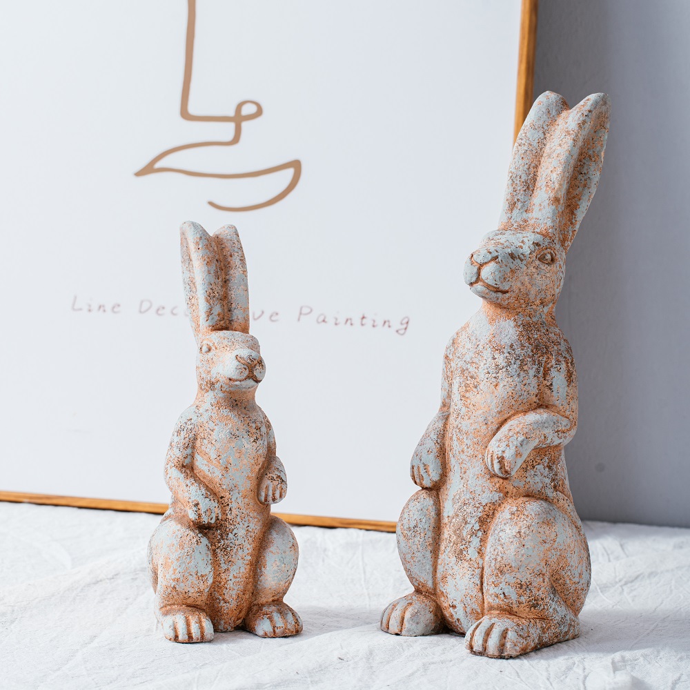 animal shape decoration ornaments matte terracotta color Cute rabbit design matte cement home decor 