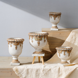 Cement Flower Pot Retro Texture Living Room Decoration Round Cement Flowerpot Basin Tall Pot Cement Plant Pot