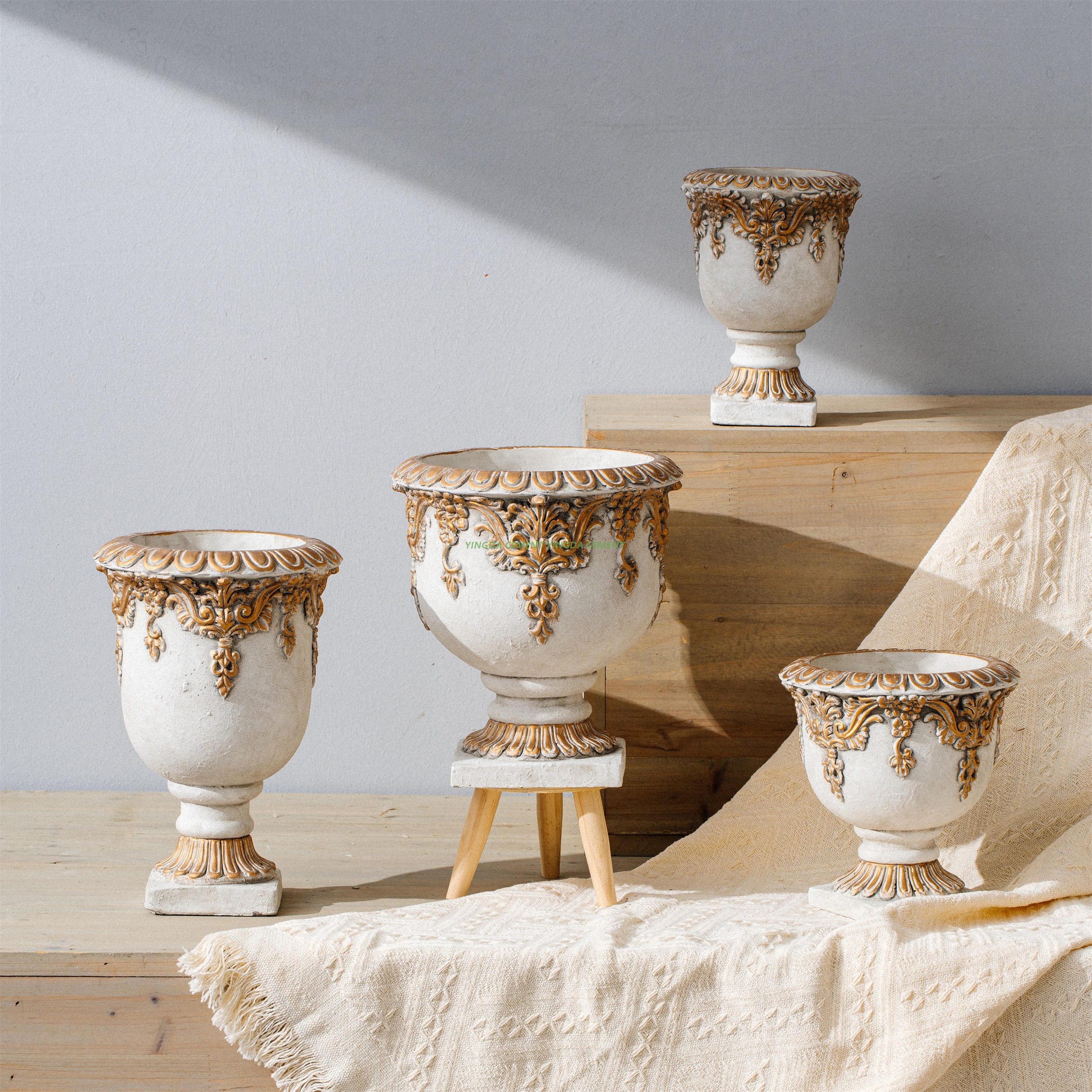 Cement Flower Pot Retro Texture Living Room Decoration Round Cement Flowerpot Basin Tall Pot Cement Plant Pot