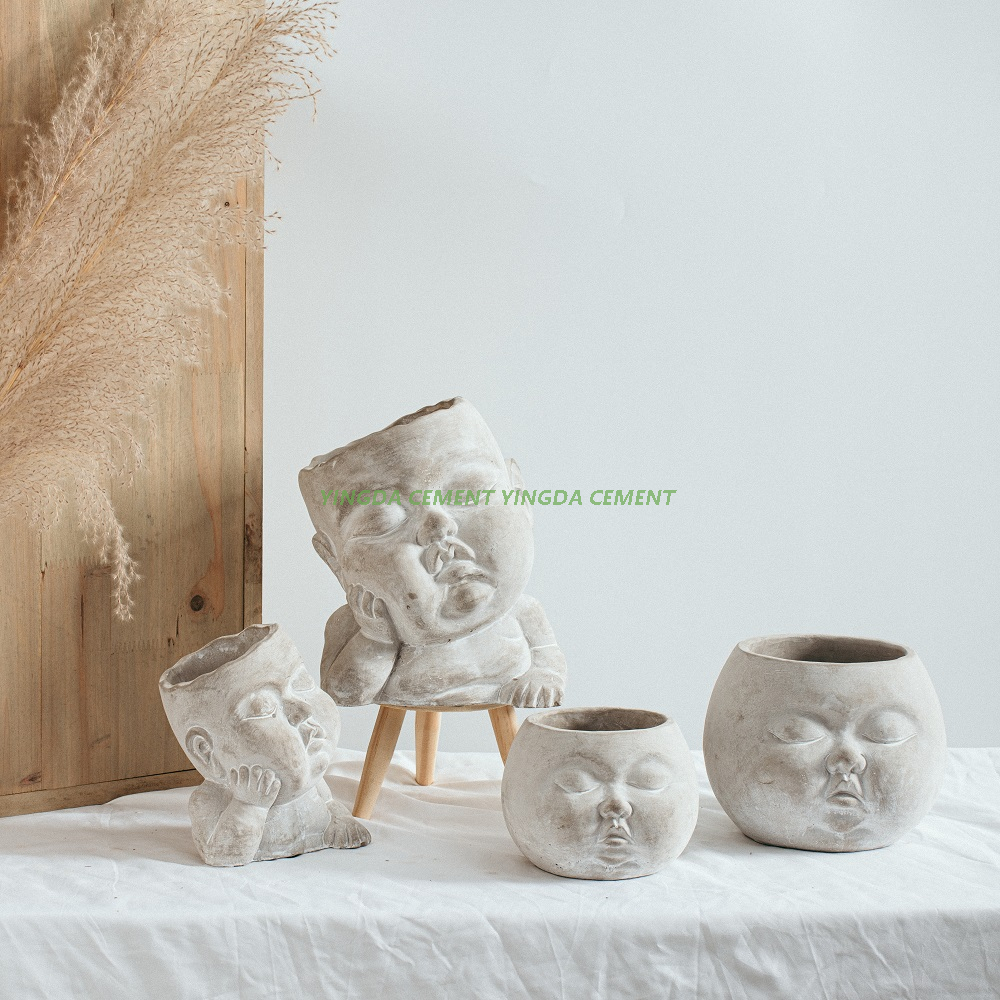Fashion Creative Design Head Face Succulent Pot Matte Cute Cement Flower Pots for Decoration