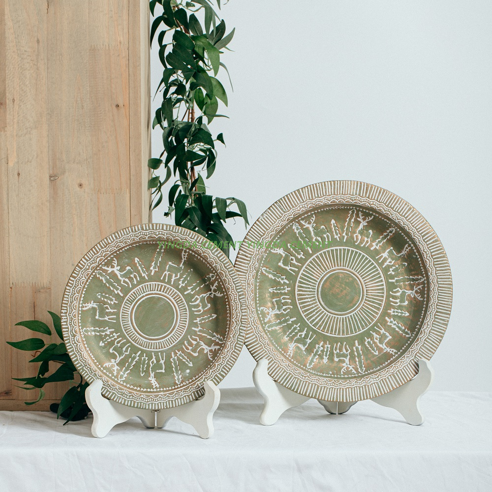 Nordic Style Popular Round Shape Living Room Table Top Christmas Decoration Plates Cement Dish Plate