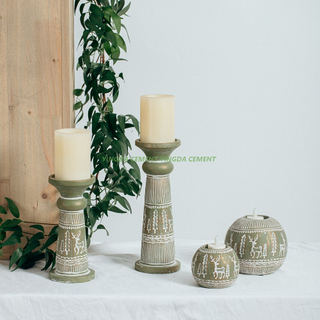 European Style Christmas Pattern Unique Tea Light Candle Holder Cement Candle Holder for Gift Crafts