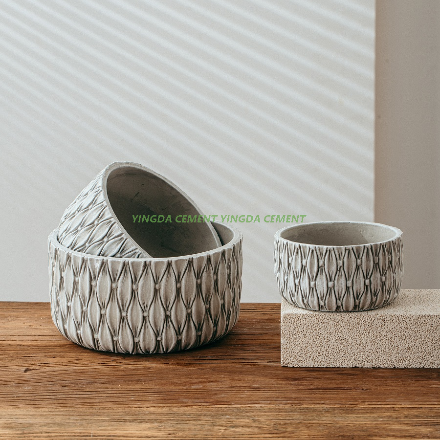 Antique Decorative Flower Cement Planter Garden Pot Bamboo Woven View Indoor Plant Pot for Planting Flower Pots & Planters