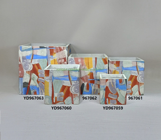 Square Pot with Decal Cement Flower Pot