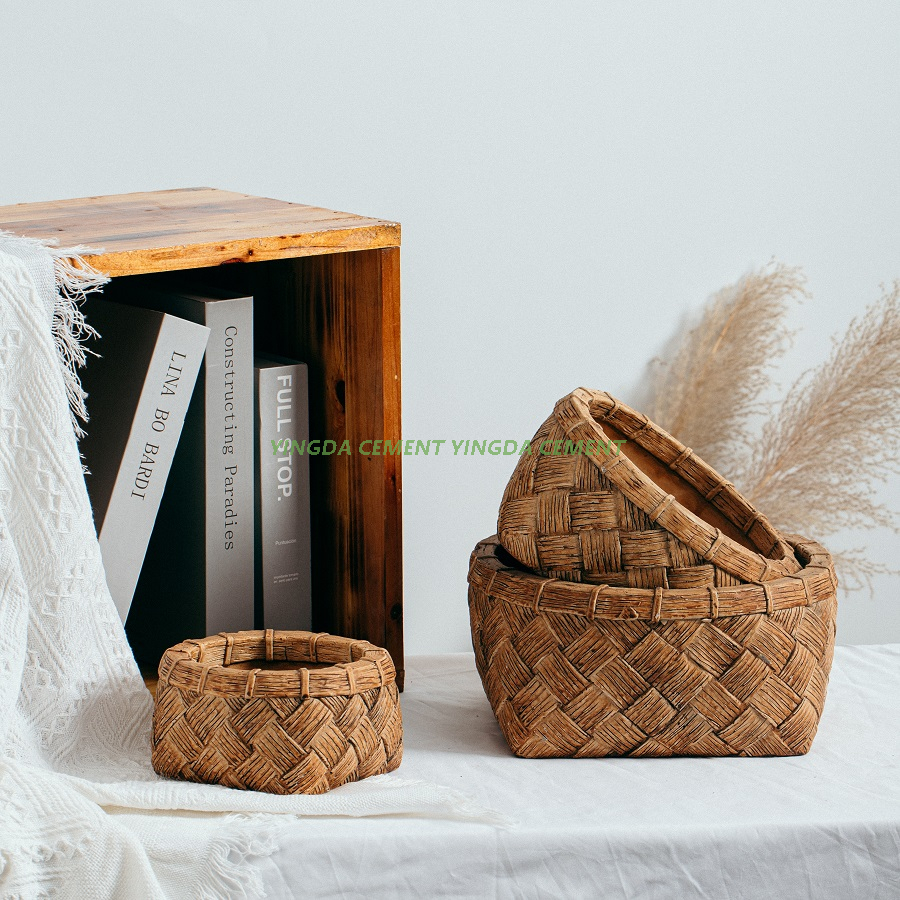 Modern Handmade Woven Basket Design Garden Decorative Cement Flower Pot for Indoor Planters