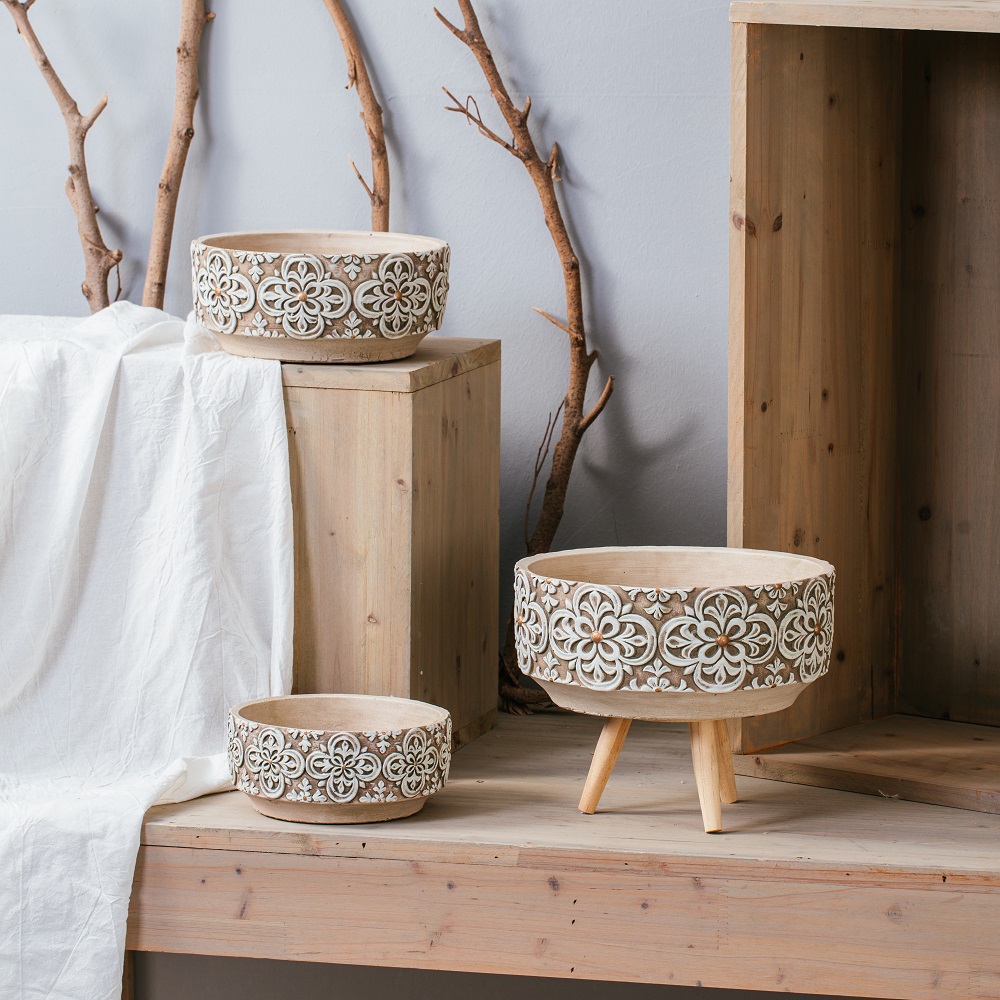 cement garden pot antique embossed home decoration flower pots & planters