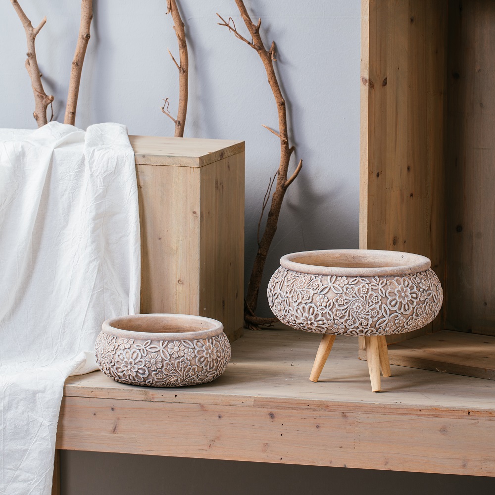 decorative indoor outdoor embossed cement pot succulents flower pots planter for home decor