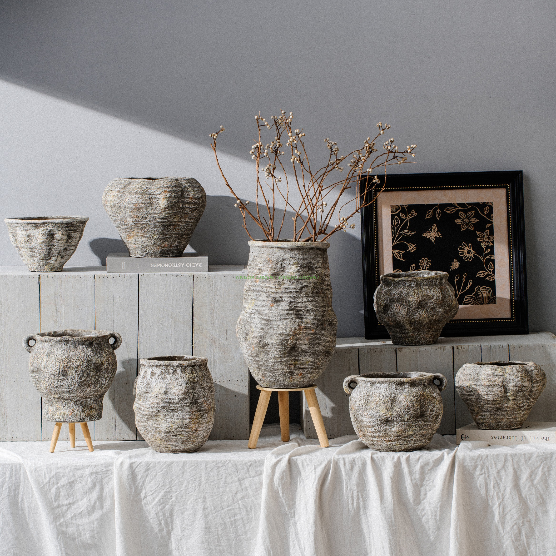 Flower Pot Outdoor Planter Round Cement Concrete Pots Nordic Plant Pot