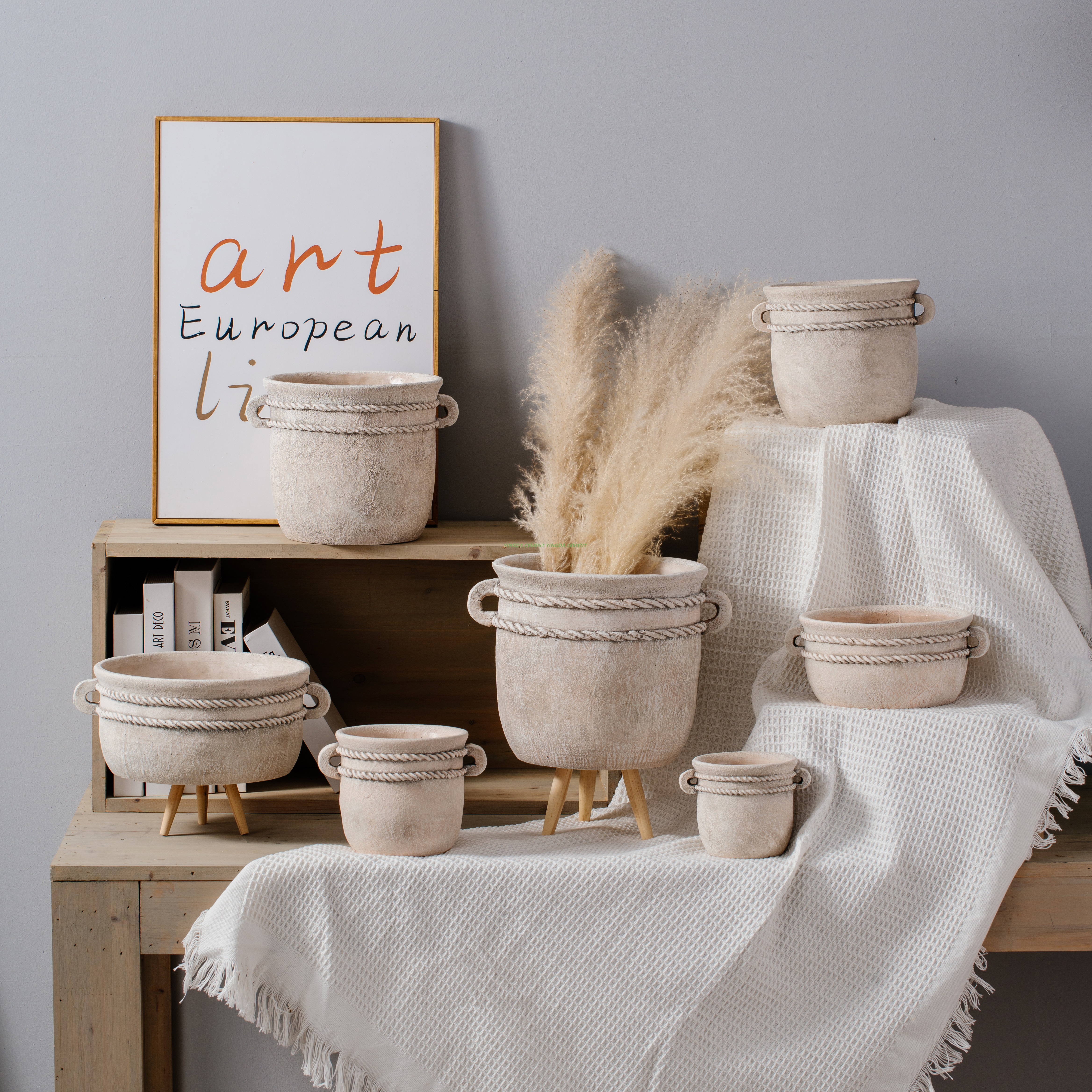 Oh Arts Popular Design Succulent in Cement Pot Garden Cement Planting Box for Decorate the Garden
