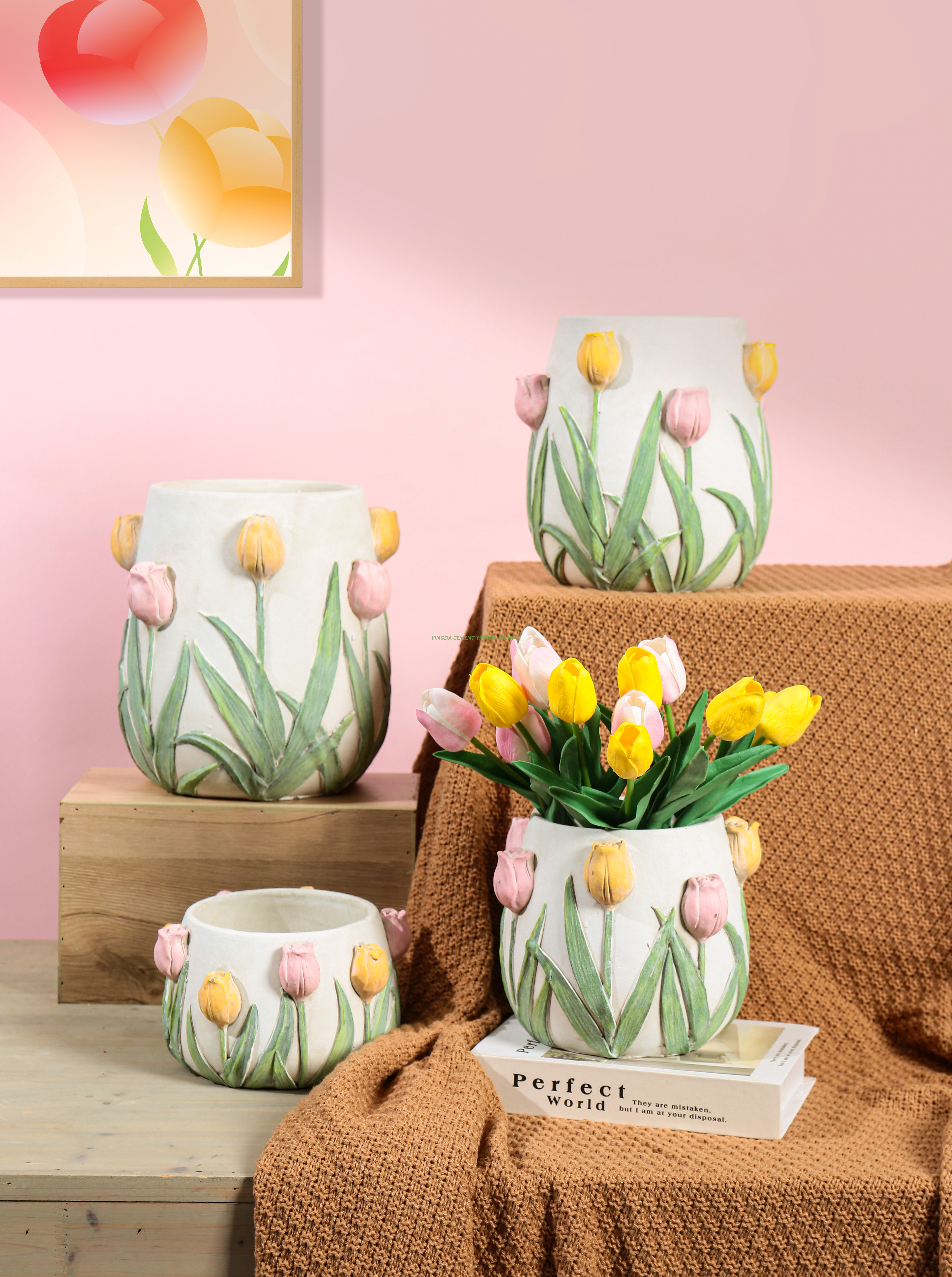 Cement Tulip-shaped Flower Pot for Decoration 