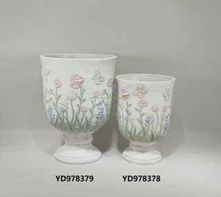 Wholesale Vintage Cement Flower Pots With Embossed Design for All House Plants
