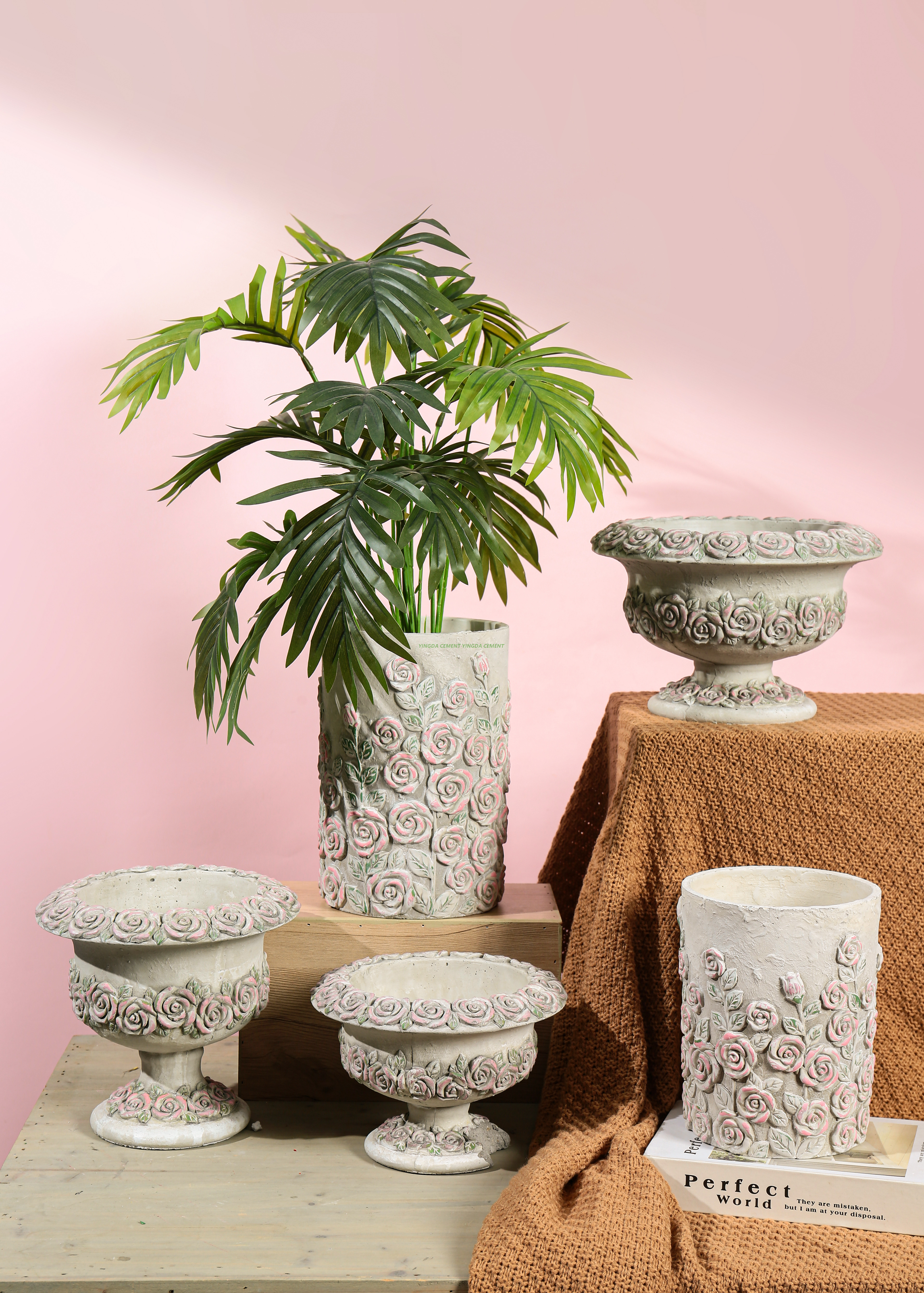 European-Style Cement Flower Pots Outdoor Garden Home Planting Planter Nursery Foam Wrap Powder Coating Vintage Style