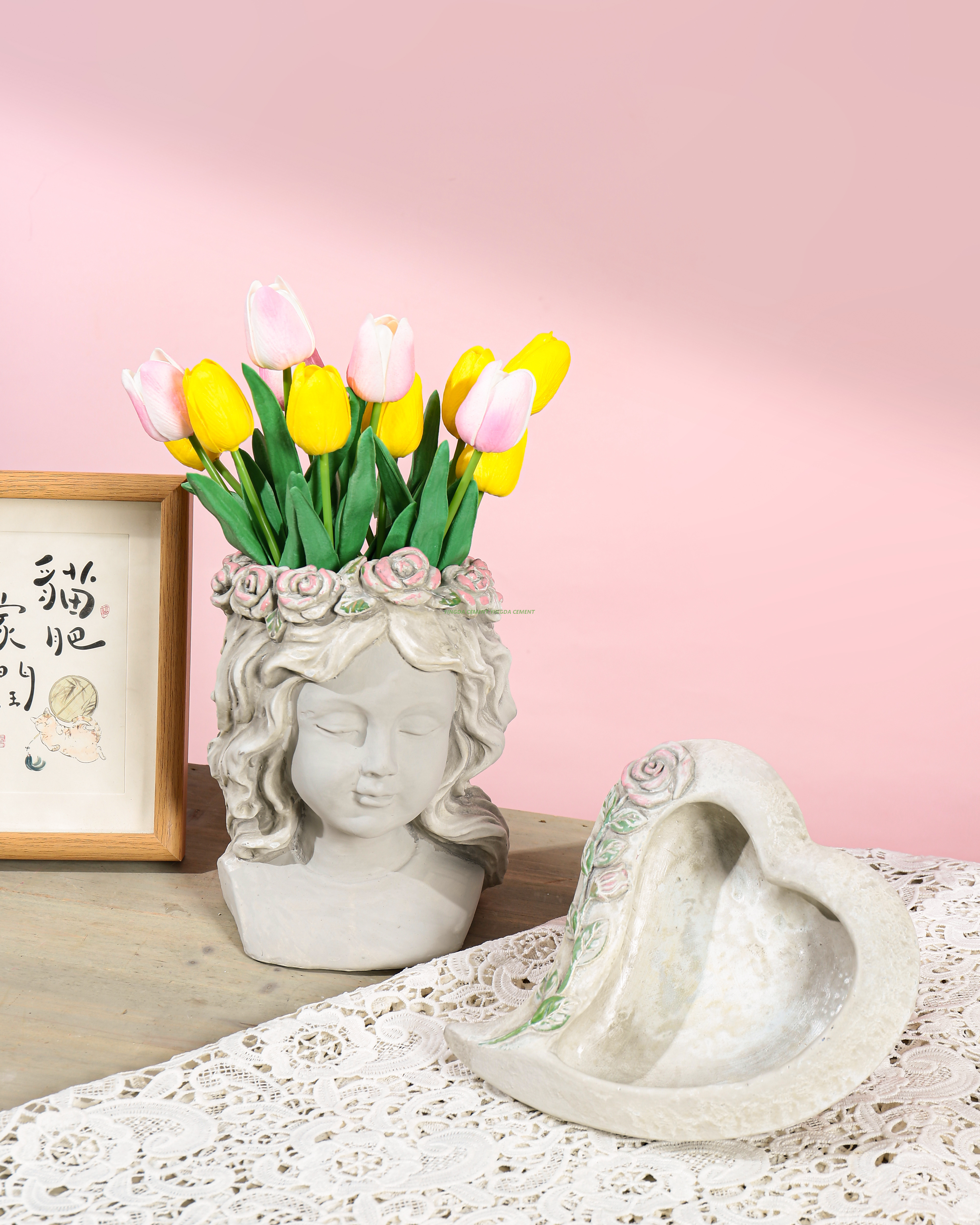 Garden Flower Pot Head Shaped Planter Hot Designs Cement Woman Head Planter Head Flower Pot