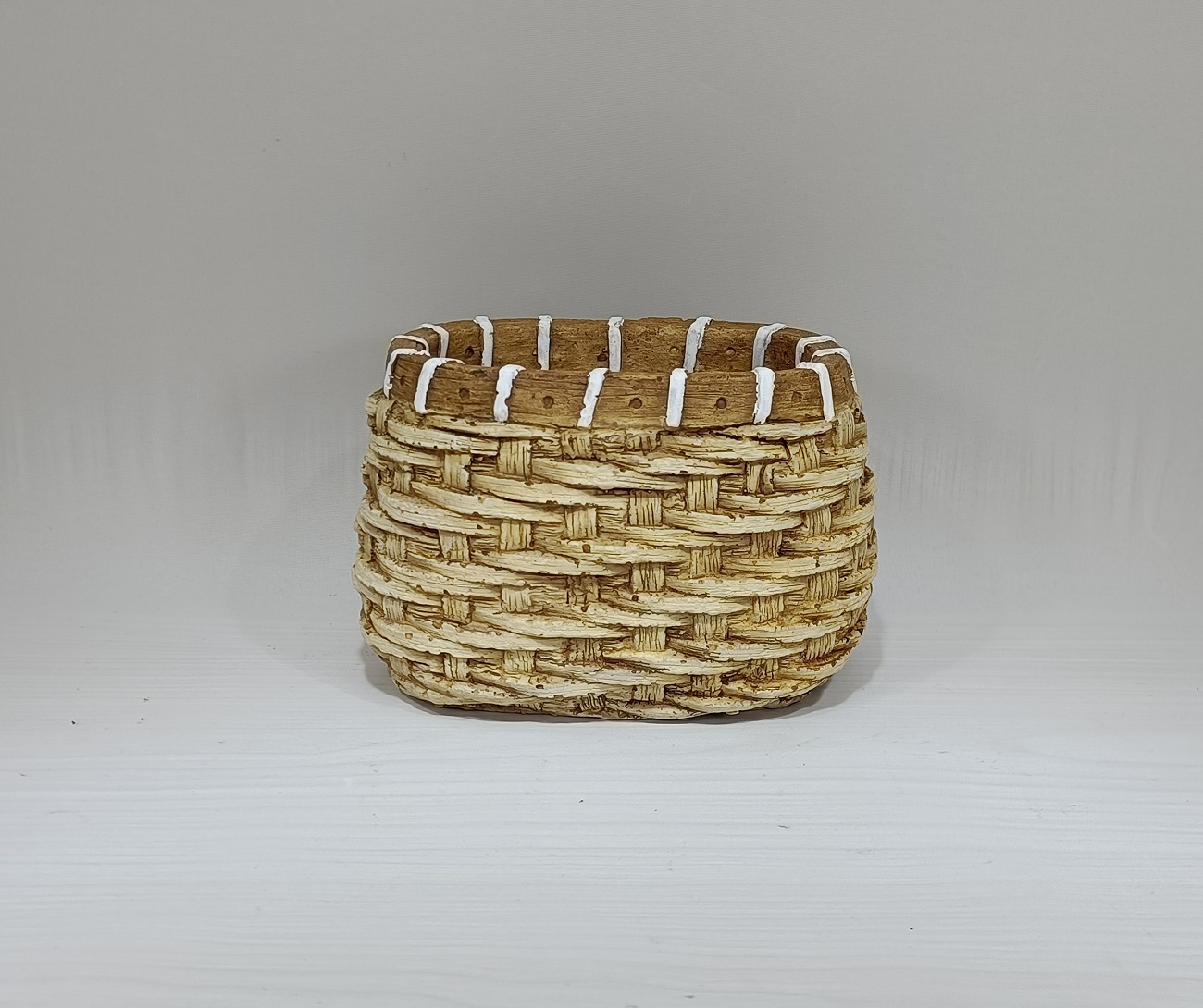 bamboo woven design plant pots decoration cement succulent flower pots