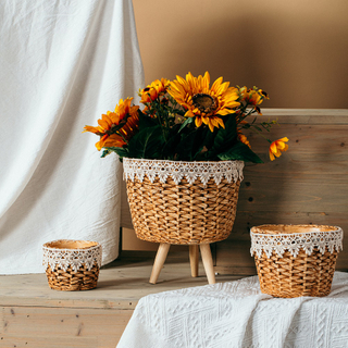 Cheap wholesale classical bamboo weaving design indoor outdoor concrete garden bonsai pot cement plants pots