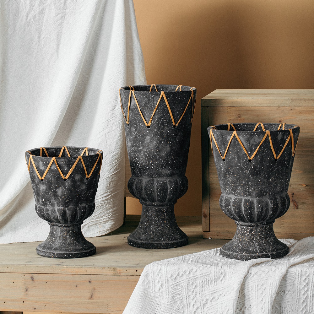 indoor tabletop modern home decor black matte cement flowers vase urn pot