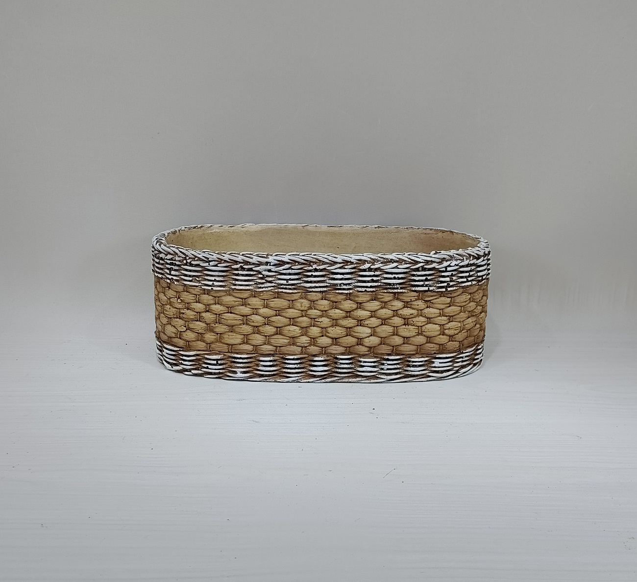 Rustic classic style bamboo weaving design pots garden decorative cement garden pot for suculents cactus