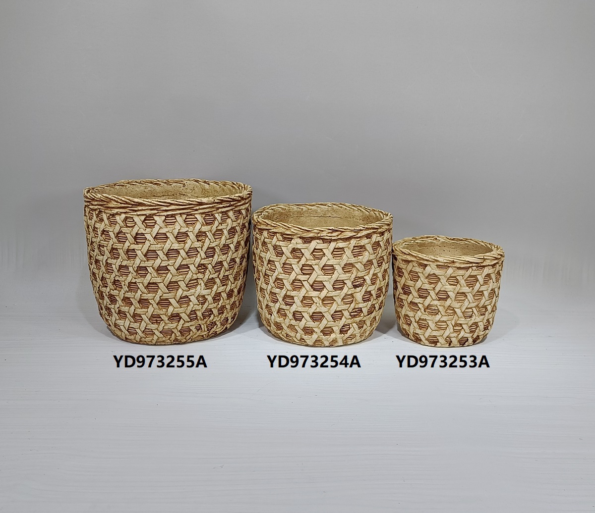 Rustic style bamboo woven design plant pot home garden balcony decorative cement desktop flower pots