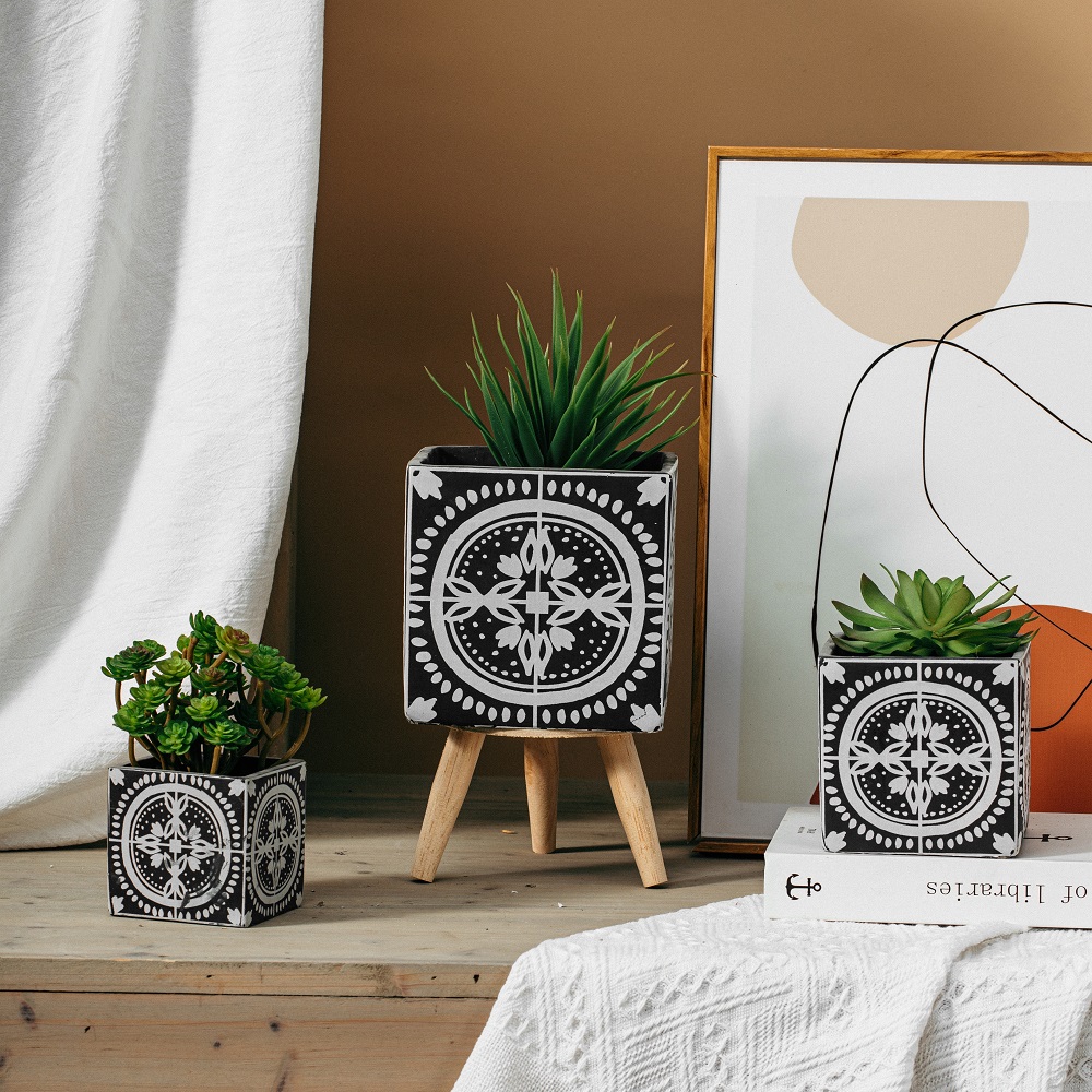 High quality factory direct sales black small planter pot cement concrete plant flower pots with logo