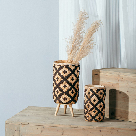 Unique bamboo weaving design cheap vases home decor concrete cement flower vase in bulk