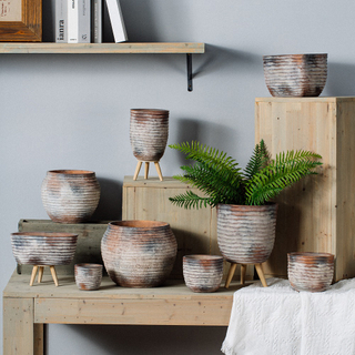 High quality customizable different sizes ripple rim design terracotta pot handmade cement pots for plants