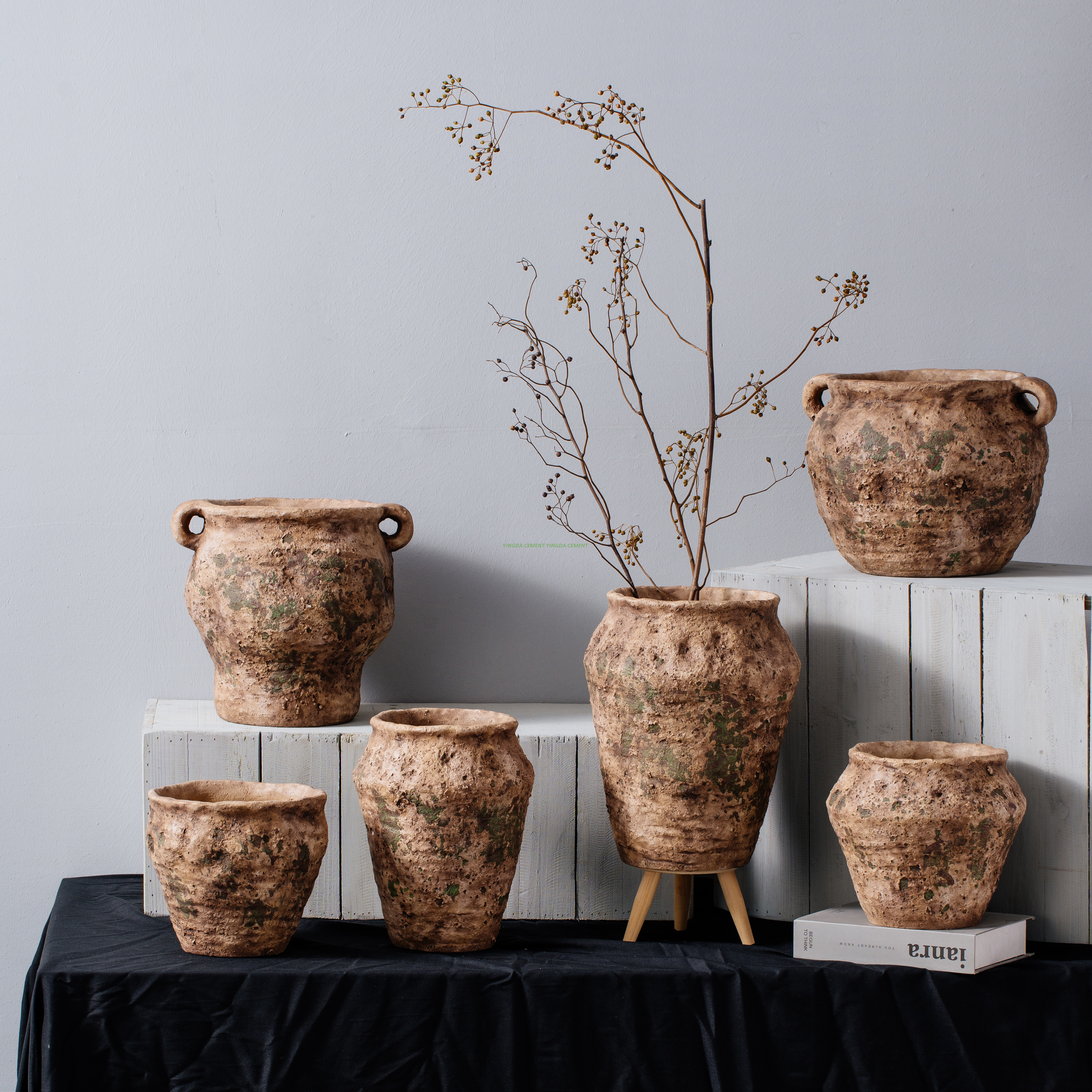 Nordic archaize decal design bulk bonsai pot cement flower pots planter for home garden decor