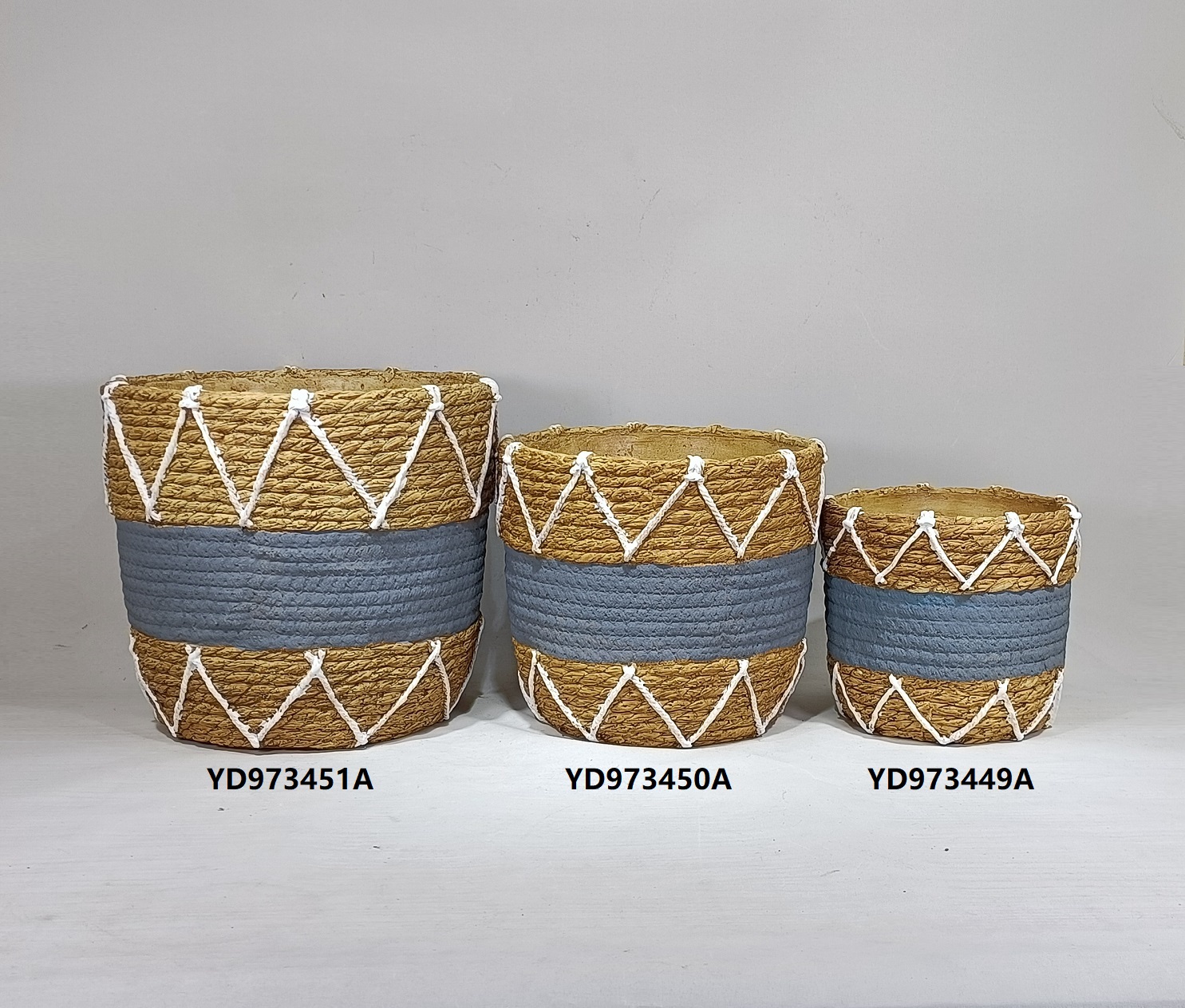 High quality bamboo weaving design decoration flower pot cement flower pot