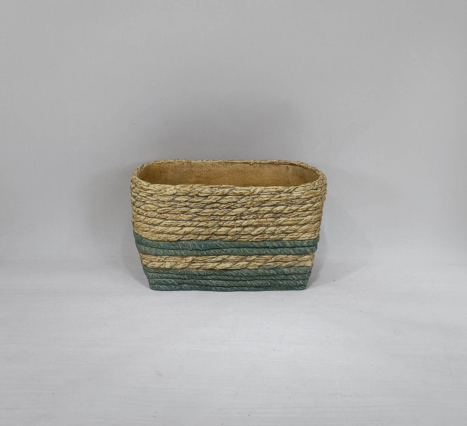 Handmade bamboo woven design garden pot unique woven basket design outdoor decorative cement indoor plant pots