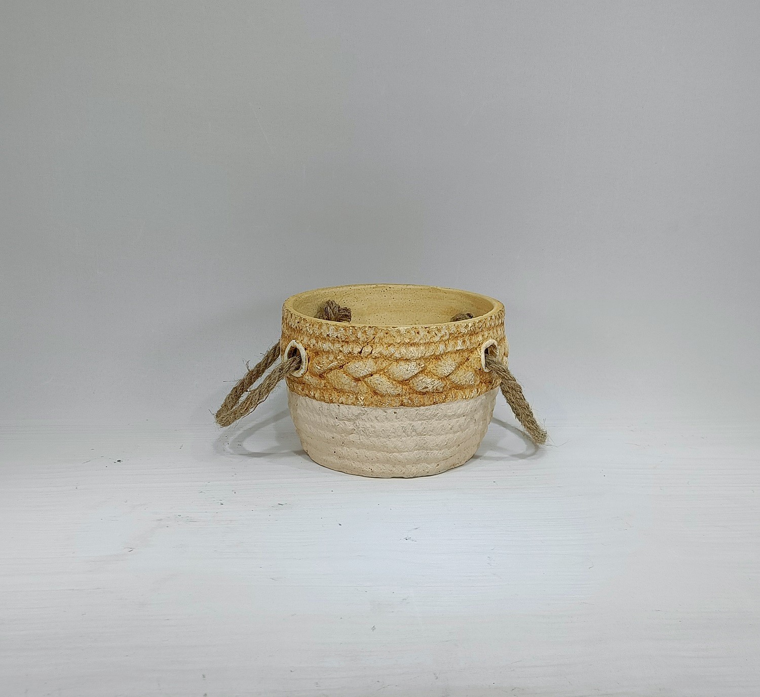 Modern nordic home decor indoor bonsai plants succulent pot cement flower pots with jute handle
