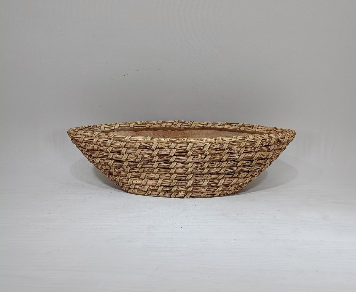Home decorative boat shape bamboo weaving design cement flower pot indoor plant pot