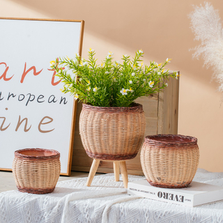 unique bamboo woven basket design succulent flowerpot home decoration cement pots