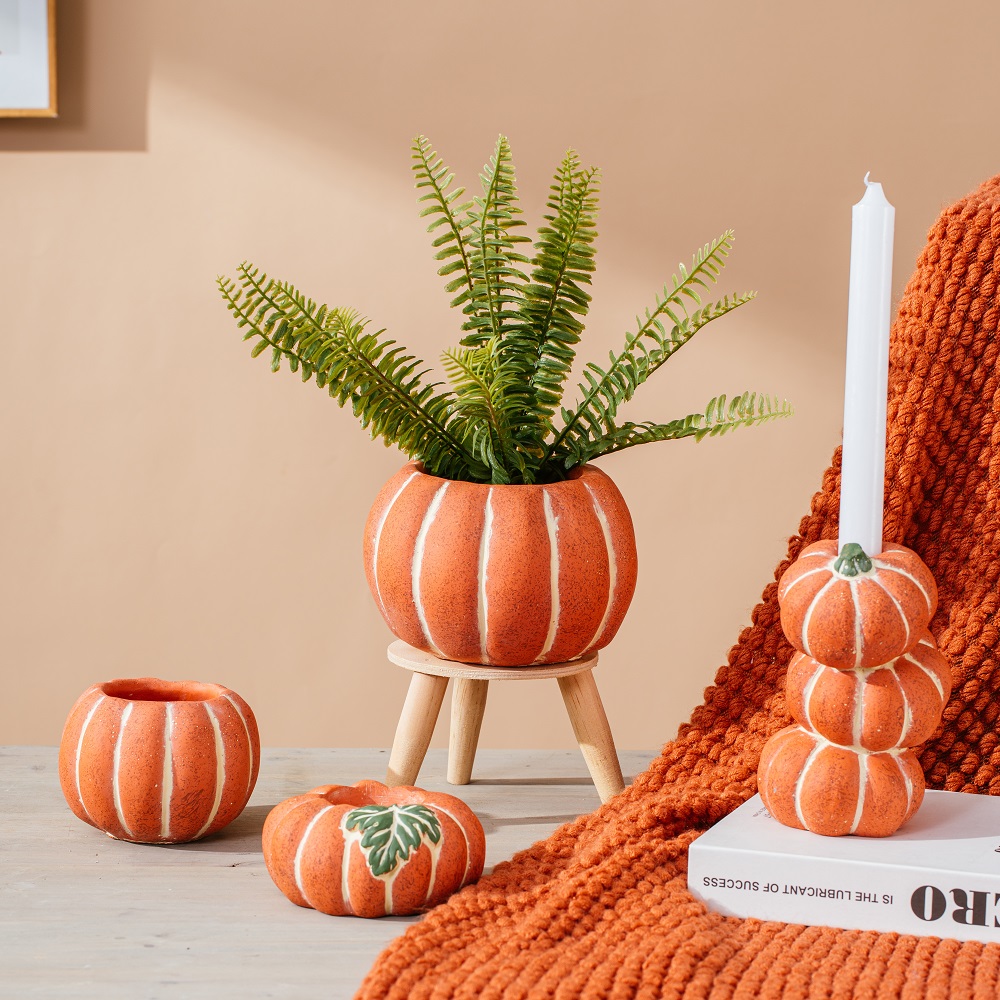  Embossed modern cement candle holder fruits design pumpkin shape candle holder for gift crafts