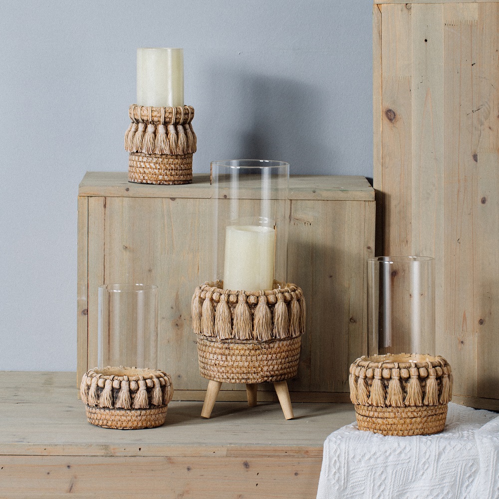 Retro style tabletop decorative cement stand glass candle holder set tealight candle candlestick