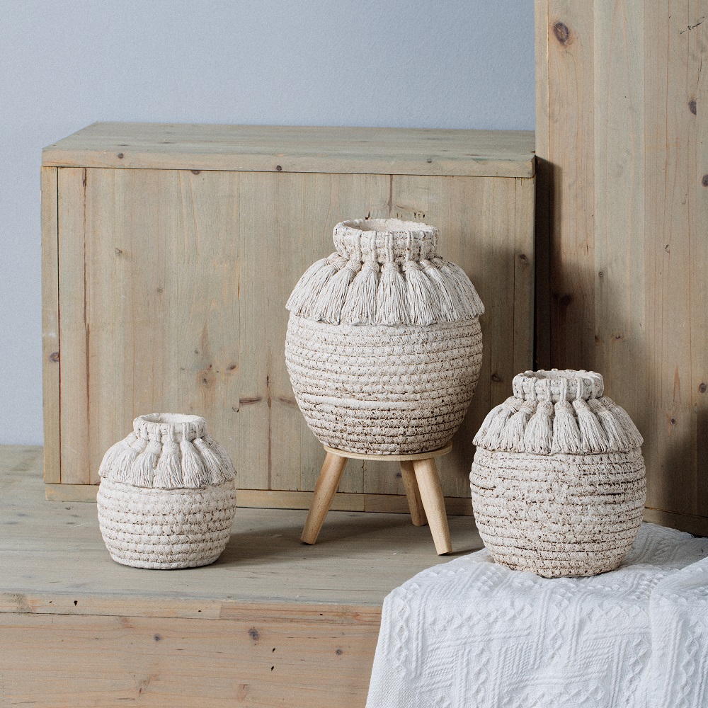 Home decoration ornament wine urn shape small vase interior decor cement flower vases