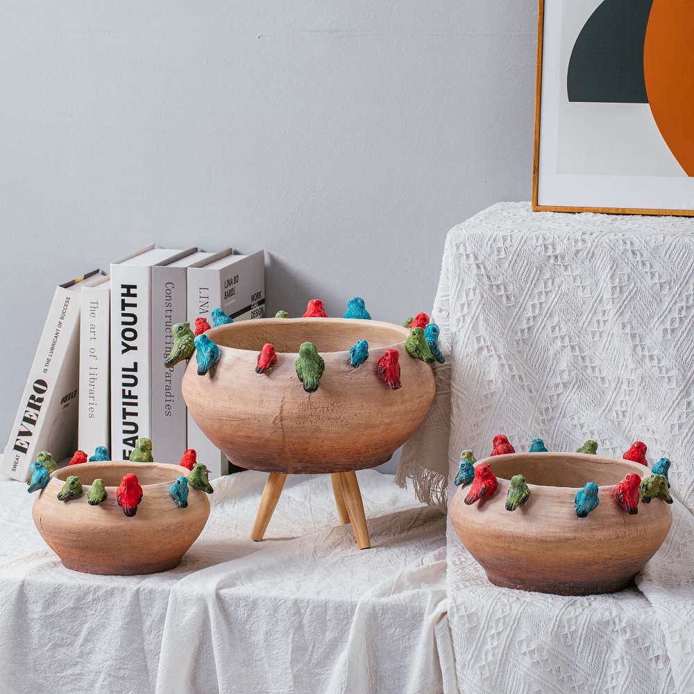 Many Birds embosses design home decorative concrete pots colorful cement flower pot