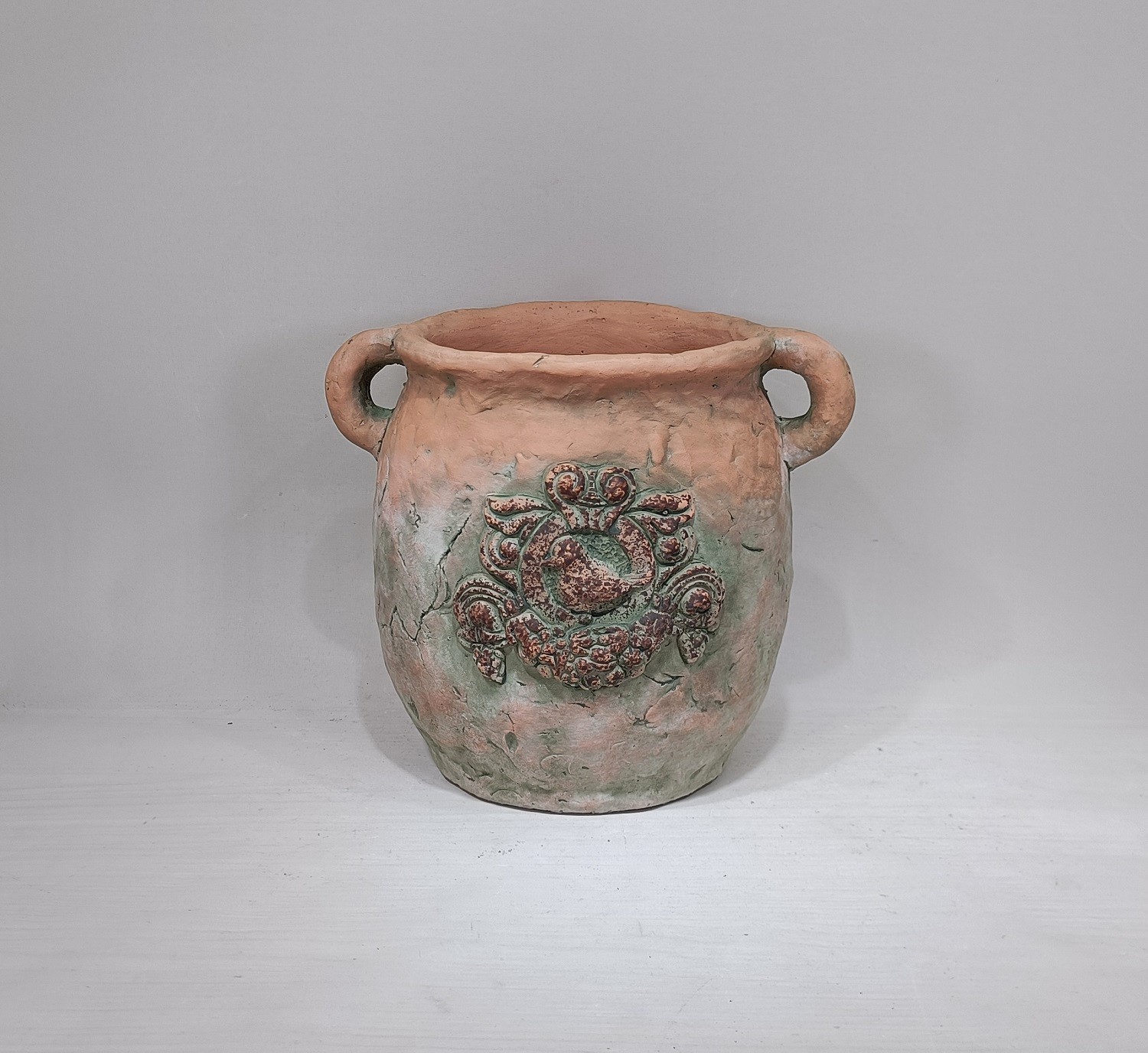 Popular high quality matte terracotta color garden decoration cement plant pots with double handles