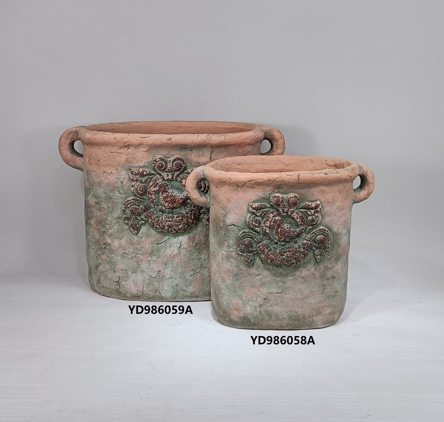 Matte terracotta color garden decoration cement plant pots with double handles