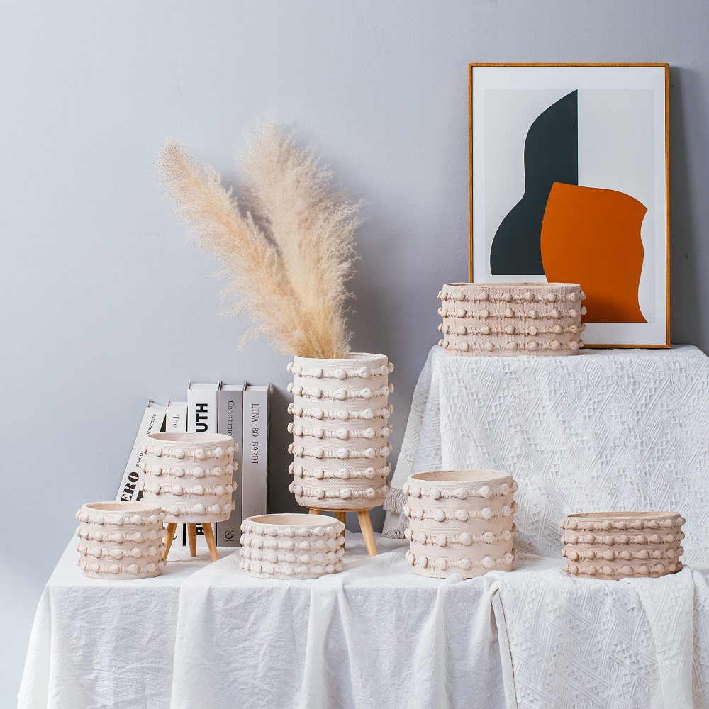 Home decoration embossed matte flower pot indoor decoration cement succulent pots for plants