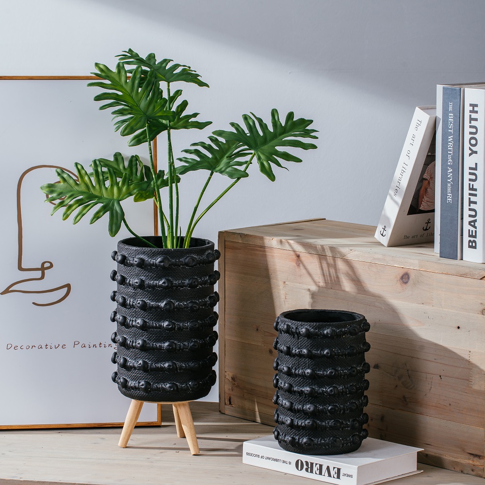 Home decoration embossed matte flower pot indoor decoration cement succulent pots for plants