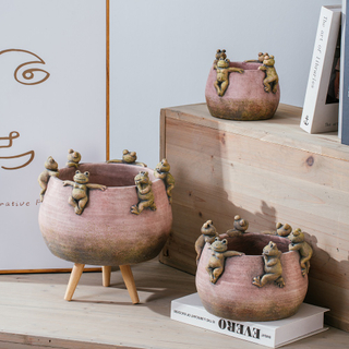 Frog embossed design succulent plants pot cement flower pot for decoration