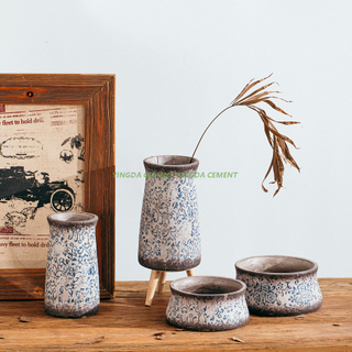 Retro Style Custom Logo Decal Design Cactus Plant Pots Desktop Decorative Cement Flower Pot