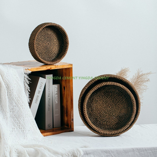 Good Quality Cheap Bamboo Weaving Design Round Shape Home Decoration Plates Cement Plate