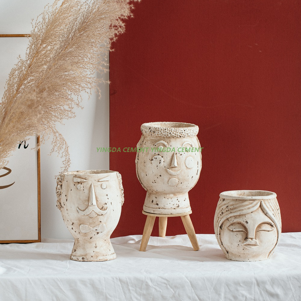 Hot Selling Product Cheap Matte Human Head Face Garden Planter Wedding Table Top Decorative Cement Plant Pot