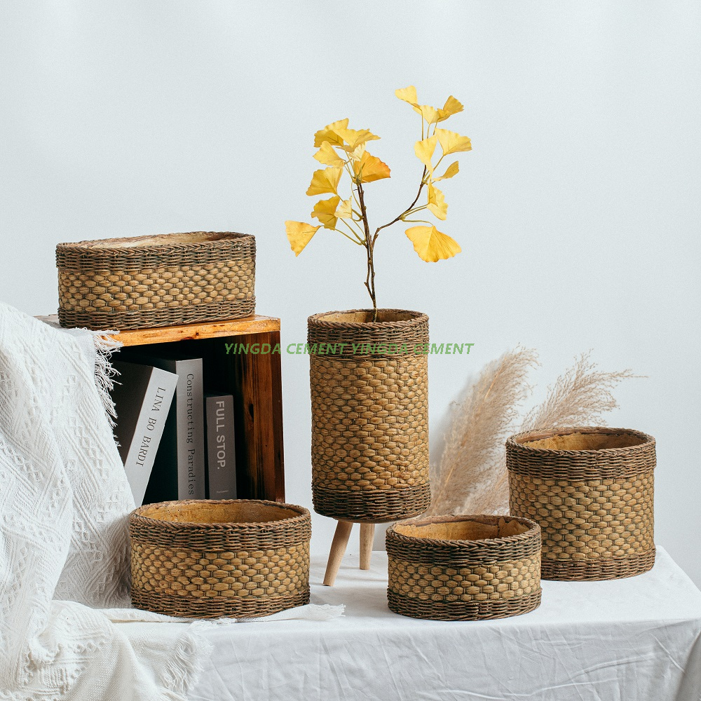 Bamboo Woven Design Concrete Flower Pot Indoor Outdoor Garden Decoration Cement Pots for Plant