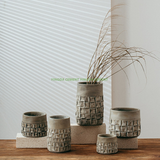 Cement Planter Garden Pot Bamboo Woven View Indoor Plant Pot for Planting Flower Pots & Planters
