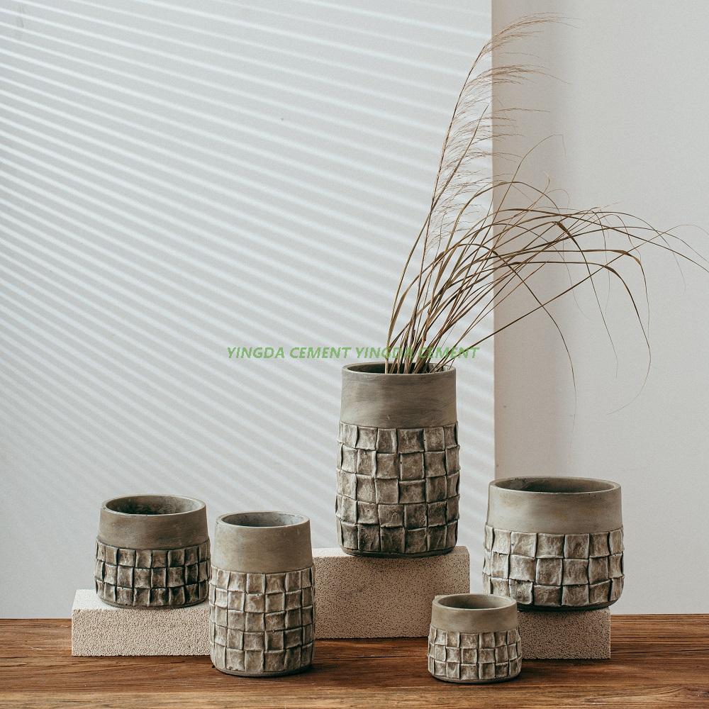 Cement Planter Garden Pot Bamboo Woven View Indoor Plant Pot for Planting Flower Pots & Planters