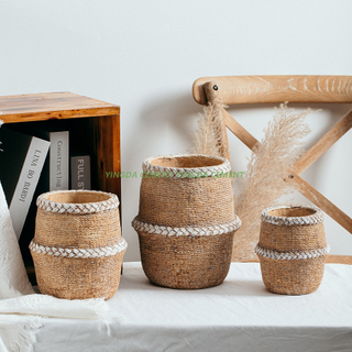 Indoor Outdoor Design Bamboo Woven Design Square Shape Flower Pot Garden Concrete Pots for Plants