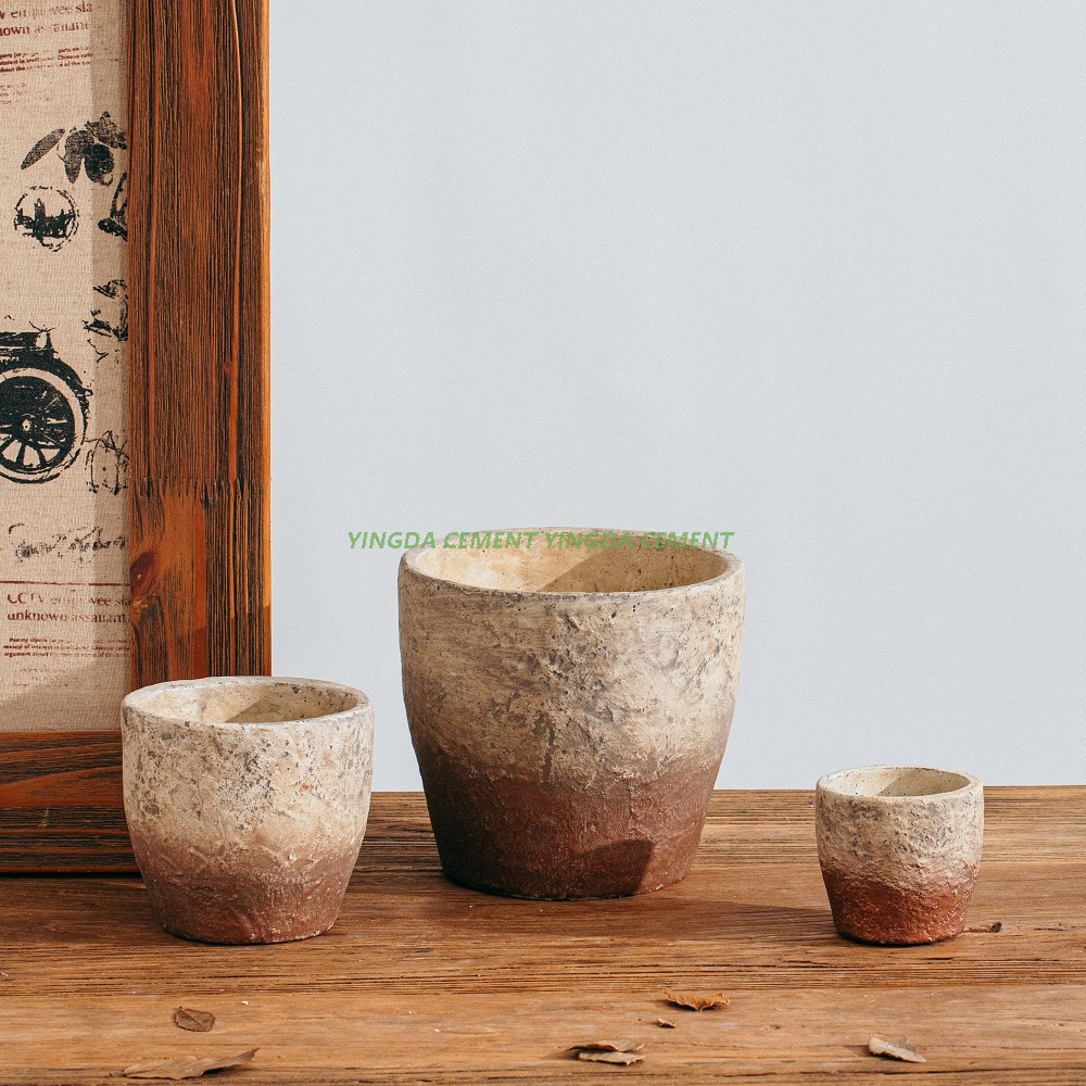 Round Shape Balcony Bonsai Pot Cement Garden Succulent Flower Pots